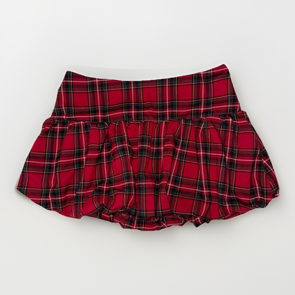 Hollister Red Plaid Skort Mini Bubble Skirt Built In Shorts Y2K Schoolgirl Small
